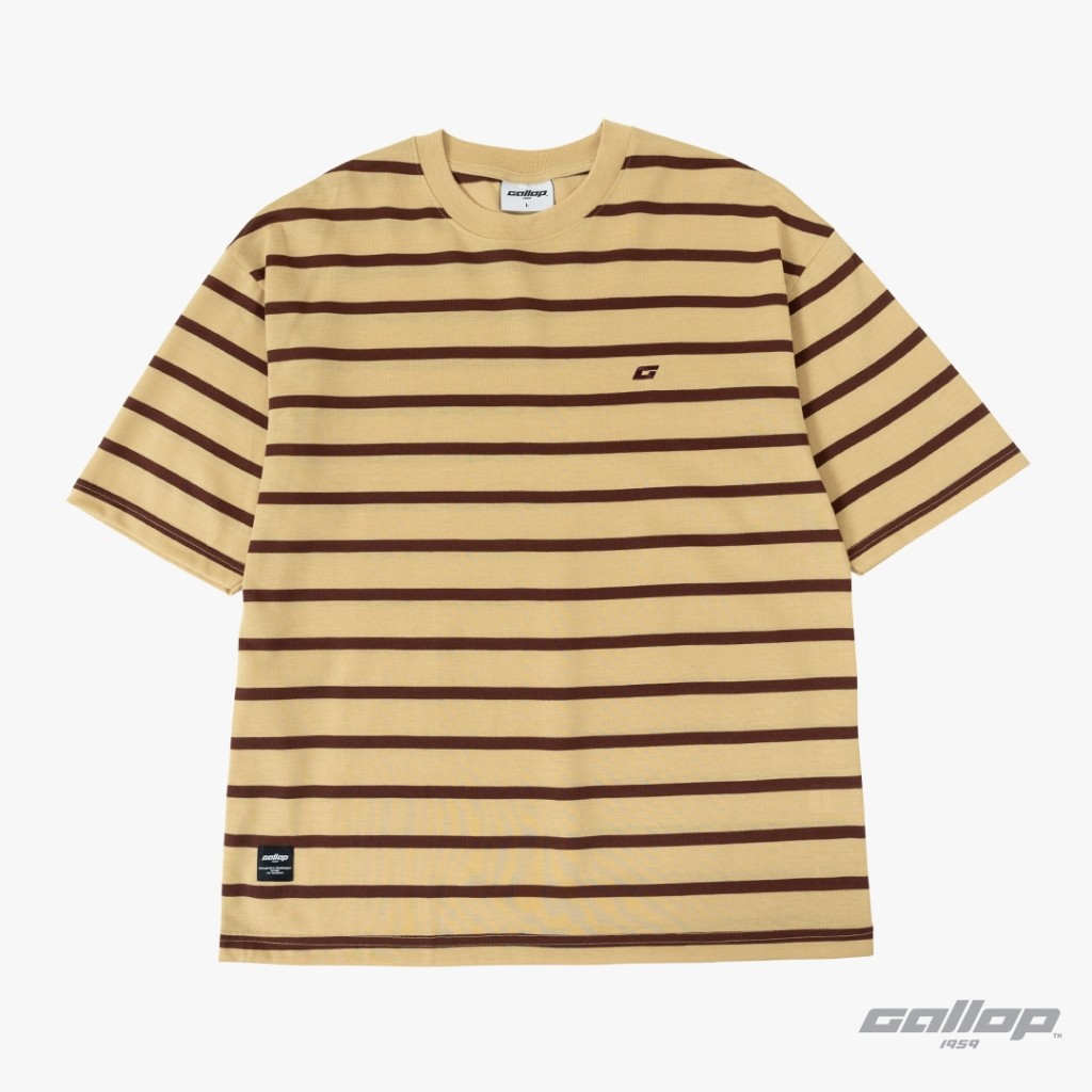 GALLOP : เสื้อยืด Oversize Striped Camping T-Shirt ผู้ชาย รุ่น GT9172 สี Khaki - กากี / ราคาปกติ 1590.-
