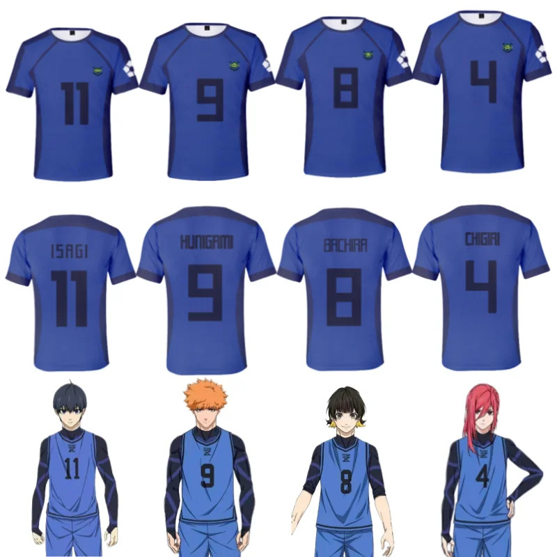 อะนิเมะญี่ปุ่น Blue Lock Isagi Yoichi ฟุตบอล Jersey เสื้อยืดคอสเพลย์ Hyoma Chigiri Meguru Bachira Tee เสื้อผ้าเด็ก