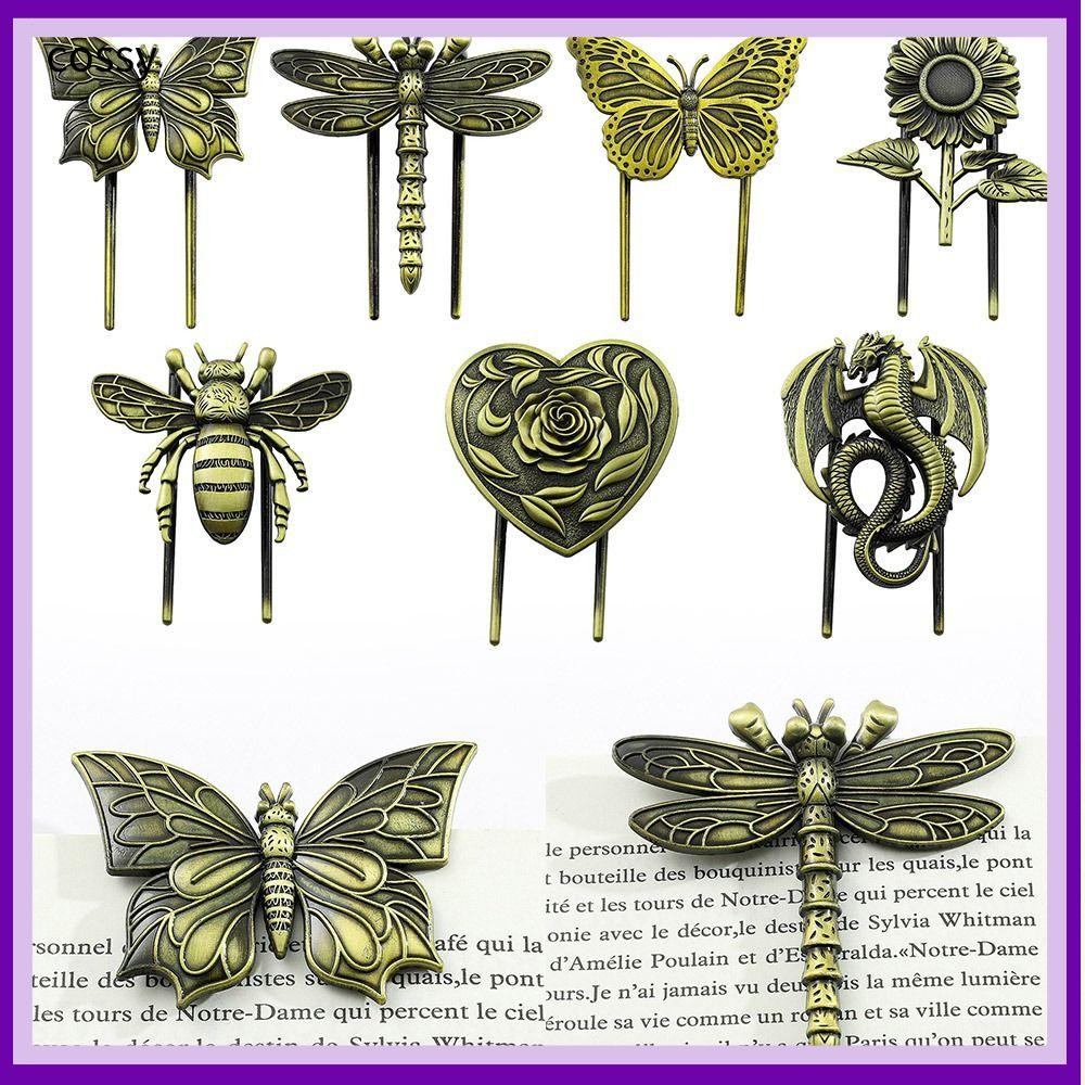 คอสซี่ ที่คั่นหนังสือโลหะ,โลหะผีเสื้อแมลงปออ่านหนังสือคลิป,กล่องของขวัญที่สวยหรูกุหลาบ/ดอกทานตะวัน/ล็อก/ผึ้งหน้าหนังสือเครื่องหมายนักเร