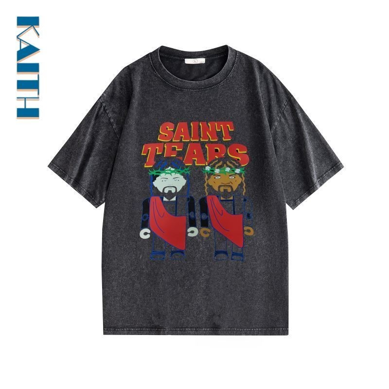 [พร้อมส่ง]#T2 Pair Cartoon Graffiti Two Color Font Style Vin แฟชั่น y2k น่ารัก หลวม วินเทจ สวยๆ