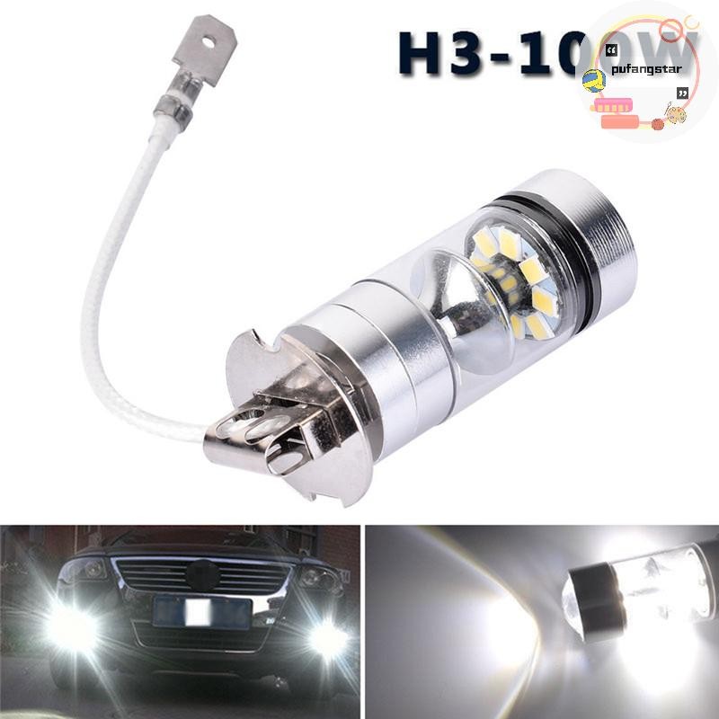 Pufangstar 2PCS 100W LED สีขาว H3 พลังงานสูง 2828 หลอดไฟหมอกรถยนต์ DRL 1000LM TH
