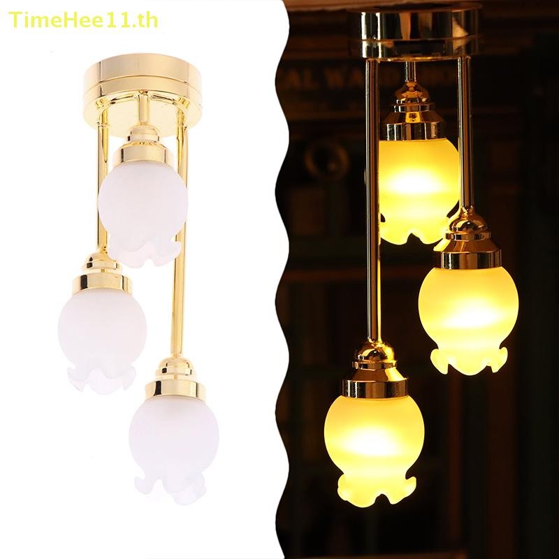TimeHee 1:12 Dollhouse Droplight Miniature LED โคมระย้า 3- Bud โคมไฟเพดานตุ๊กตาห้องนั่งเล่นตกแต่งห้องนอน TH