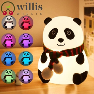 Willis โคมไฟตั้งโต๊ะ LED ลายการ์ตูนแพนด้า แพนด้า เปลี่ยนสีได้ USB สําหรับตกแต่งห้องนอน