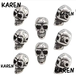 Karen ลูกปัดสเตนเลส รูปกะโหลก สีเงิน น้ําหนักเบา 0.35*0.55 นิ้ว 10 ชิ้น