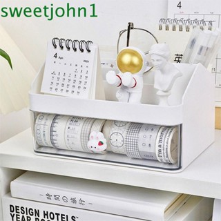Sweetjohn กล่องพลาสติกใส ขนาดใหญ่ จุของได้เยอะ พร้อมหูหิ้ว สีชมพู และสีขาว แบบสร้างสรรค์ สําหรับใส่เครื่องเขียน