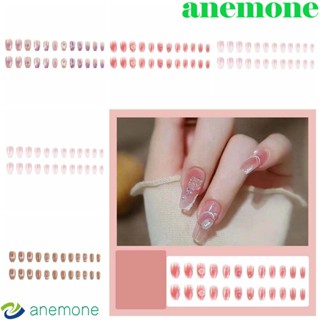 Anemone เล็บปลอม ลายดอกไม้ ผีเสื้อ สีม่วง สีชมพู สําหรับตกแต่งเล็บ DIY 24 ชิ้น ต่อชุด