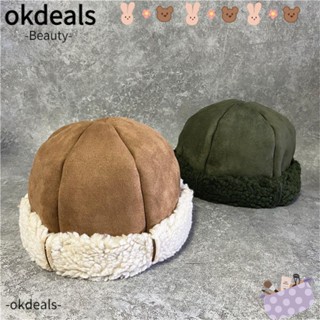 Okdeals หมวกบีนนี่ ผ้าขนแกะ ไร้ขอบ ให้ความอบอุ่น แฟชั่นฤดูหนาว สไตล์เรโทร