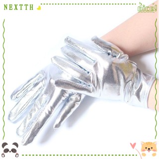 Nextth ถุงมือหนังสั้น สีทอง สีเงิน สไตล์โกธิค แฟชั่น สําหรับคอสเพลย์การแสดงบนเวที