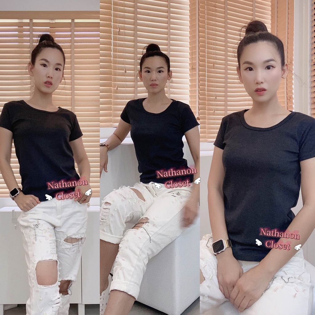 เสื้อยืดคอกลม อก30-35 Casual look ผ้าคอตตอน มีเก็บปลายทาง ผู้หญิง Outfits Lady Tshirt Women KD034 - รูปที่ 6
