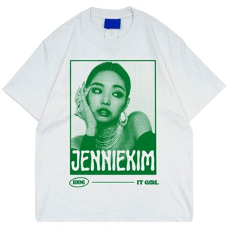 [S-5XL]ผ้าฝ้าย 100% เสื้อยืด ผ้าฝ้าย พิมพ์ลาย Jennie Kim Green สําหรับผู้ชาย และผู้หญิง