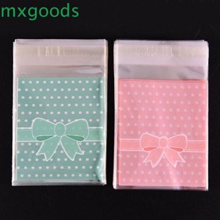 Mxgoods ถุงพลาสติกใส่ของขวัญ รูปโบว์ OPP สีชมพู สีฟ้า 100 ชิ้น ต่อถุง