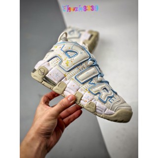 [Pure Original NK] Air More Uptempo รองเท้าบาสเก็ตบอล รองเท้าหนัง สีขาว สีฟ้า DZ4516-100