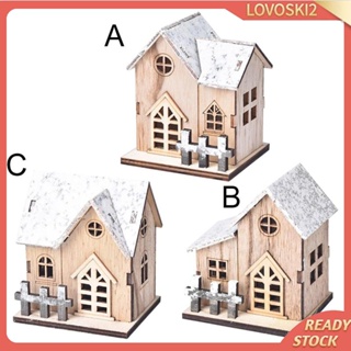 [Lovoski2] ชุดตึกบ้านหมู่บ้านคริสต์มาส แบบไม้ ขนาดเล็ก พร้อมไฟ LED อบอุ่น สําหรับตกแต่งบ้าน