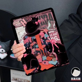 เคส iPad กันกระแทก ลายแมวดํา สีชมพู พร้อมช่องใส่ปากกา สําหรับ iPad Air 4 10.9 iPad 9 8 7 10.2 Tri Fold 2021 Pro11 Mini6 Gen 5 6 9.7