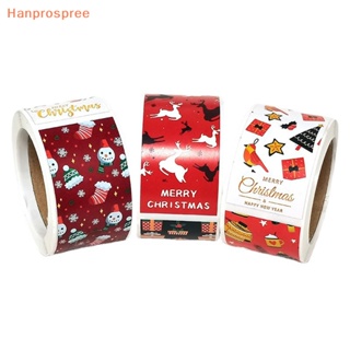 Hanprospree&gt; สติกเกอร์ฉลาก ลาย Merry Christmas มีกาวในตัว ทรงสี่เหลี่ยม สําหรับติดตกแต่งบรรจุภัณฑ์ 100 ชิ้น ต่อม้วน