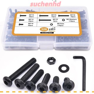 Suchenhd สกรูซ็อกเก็ตหกเหลี่ยม 10 12 16 25 30 35 มม. 6 ขนาด 10.9 สีดํา 328 ชิ้น|สกรูเครื่องใช้ในครัวเรือน