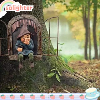 Solighter รูปปั้นโนม สีเขียว สําหรับตกแต่ง รูปปั้นคนแคระ สําหรับตกแต่งบ้าน