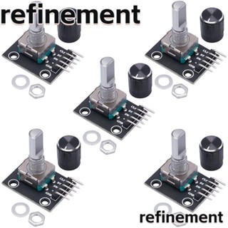 Refinement โมดูลเอ็นโค้ดเดอร์โรตารี่ KY-040 สีดํา 5 ชิ้น และโมดูลเซนเซอร์เอ็นโค้ดเดอร์โรตารี่ PCB 28*25 มม. 5V 16.5 มม. 0.65 นิ้ว พร้อมฝาปิดลูกบิด