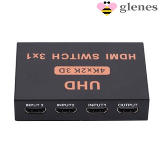 Glenes 3 in 1 ฮับสวิตช์แยกหน้าจอ 4K Full Ultra HD 3 พอร์ต HDMI 3 เป็น 1 HDMI เข้ากันได้กับ 3D 3x1