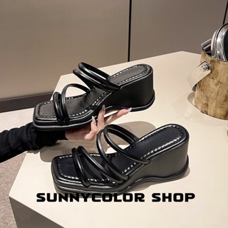 SUNNYCOLOR รองเท้าส้นสูง รองเท้าแตะ รองเท้าส้นสูงผู้หญิง 2023 ใหม่ B94G0LY 36Z230909