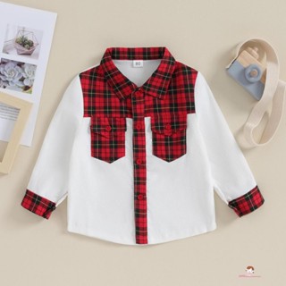 Xzq- เสื้อเชิ้ตแขนยาว คอปก ลายสก๊อต ทรงหลวม แต่งกระดุม สไตล์คริสต์มาส สําหรับเด็ก