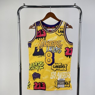 Mn เสื้อกีฬาบาสเก็ตบอล แขนกุด ลายทีม Lakers No.8 สีเหลือง สไตล์วินเทจ สําหรับผู้ชาย