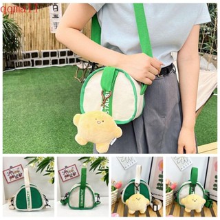 Qqmall กระเป๋าสะพายไหล่ ผ้าแคนวาส ทรงสามเหลี่ยม แต่งซิป ลายการ์ตูนน่ารัก แบบพกพา เหมาะกับห้องเรียน