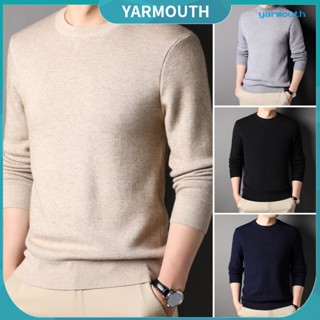 Yyr--เสื้อกันหนาวลําลอง คอกลม แขนยาว ผ้าถัก แบบนิ่ม ให้ความอบอุ่น สีพื้น สไตล์นักธุรกิจ ฤดูใบไม้ร่วง ฤดูหนาว สําหรับผู้ชาย