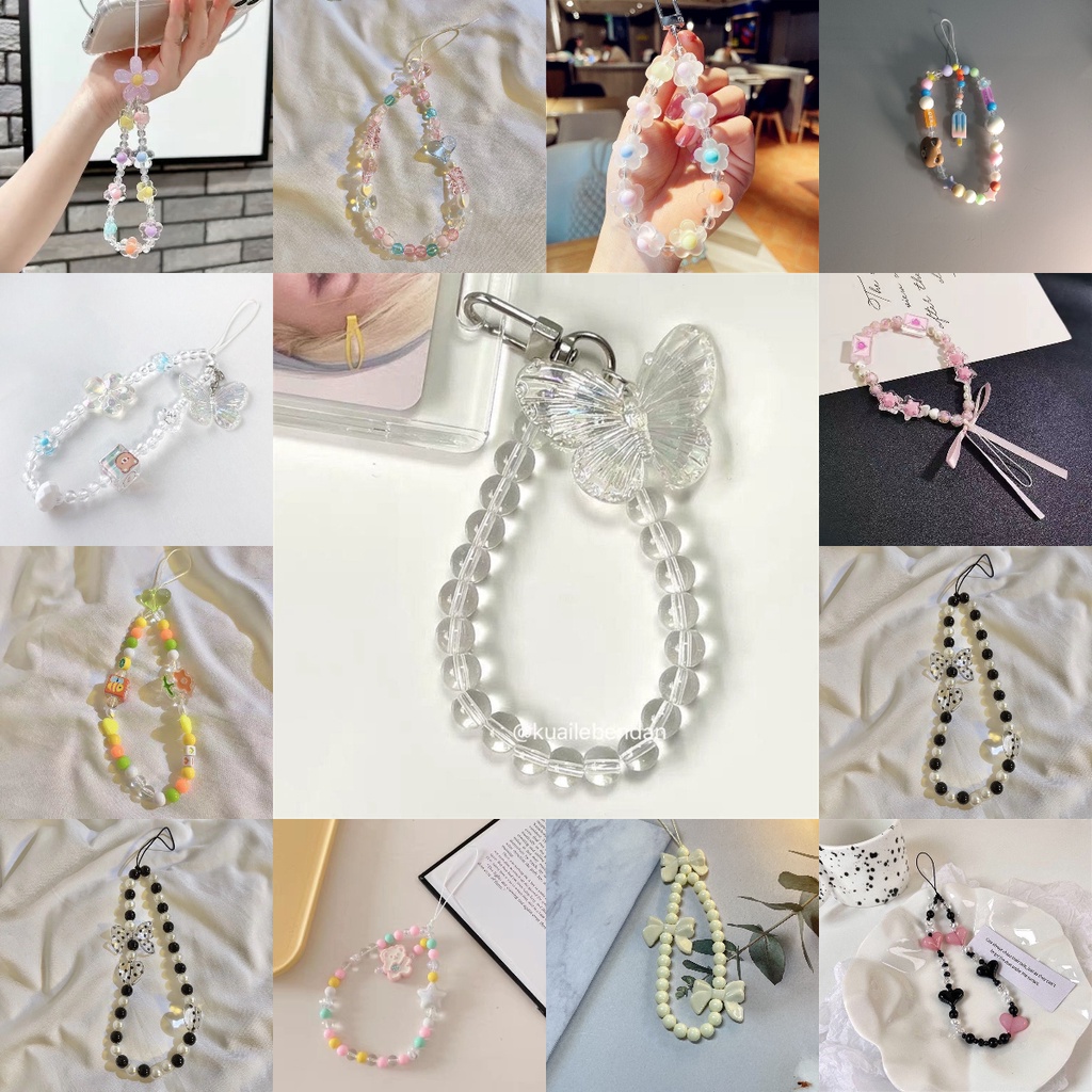 เคสโทรศัพท์มือถือ ลายการ์ตูนผีเสื้อ ประดับไข่มุกน่ารัก พร้อมสายคล้องข้อมือ สําหรับหูฟัง