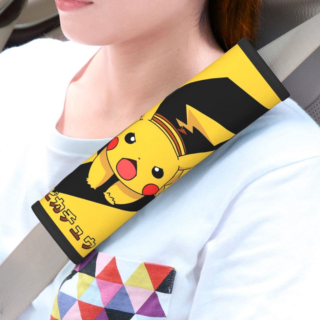 Pokemon Pikachu เข็มขัดนิรภัยรถยนต์ไหล่ Pad Cover (2 ชิ้น) Universal รถไหล่ Pad เข็มขัดนิรภัยอุปกรณ์ตกแต่งภายในรถยนต์