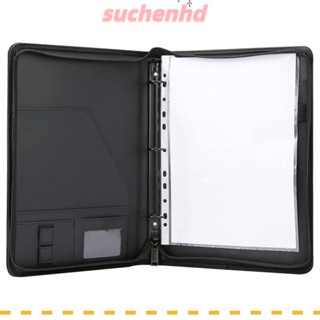 Suchenhd แฟ้มโฟลเดอร์หนัง มีซิป ขนาด A4 สันห่วง 3 ห่วง พร้อมซองใส่เอกสาร 8 ช่อง เติมได้ สําหรับสํานักงาน