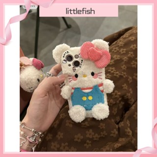 [Littlefish] เคสโทรศัพท์มือถือ ผ้ากํามะหยี่ขนนิ่ม ลายแมวน่ารัก สําหรับ Apple iPhone 13 14 15promax 12pro 11