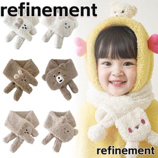 Refinement ผ้าพันคอ ผ้าวูลเทียม ลายการ์ตูนกระต่าย หมี สีกากี ยาว 86 ซม. ของขวัญ สีขาว สําหรับเด็ก