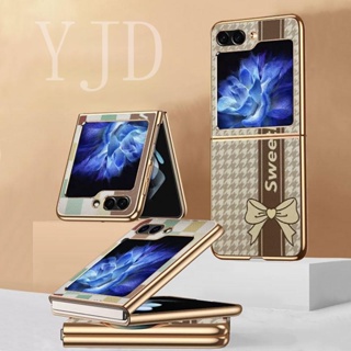 Yjd เคสโทรศัพท์มือถือชุบไฟฟ้า กันกระแทก ลายหัวใจ สําหรับ Samsung Galaxy Z Flip5