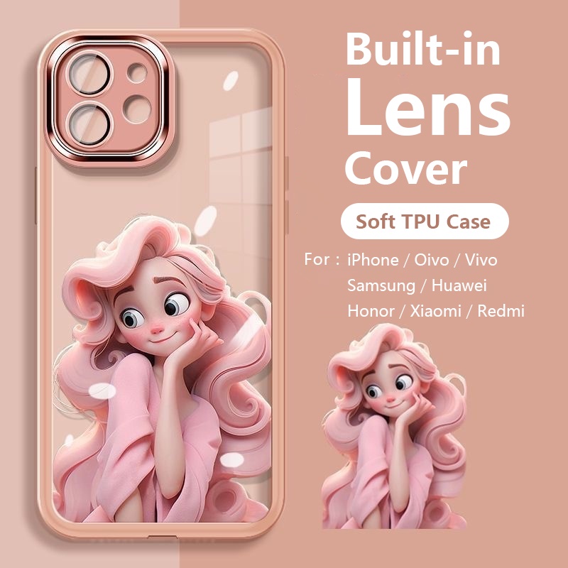 เคสโทรศัพท์มือถือแบบนิ่ม TPU ใส กันรอยเลนส์ ลายการ์ตูนเด็กผู้หญิงน่ารัก สีชมพู สําหรับ Samsung S23 S22 Ultra S23 Plus S23Ultra S23Plue S22Ultra S22Plus