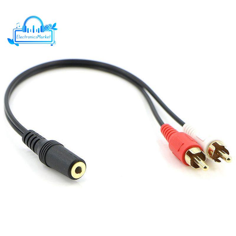 『electronicsmarket』สายเคเบิ้ลแจ็คเสียงสเตอริโอ 2-rca Male to Female 3.5 มม.