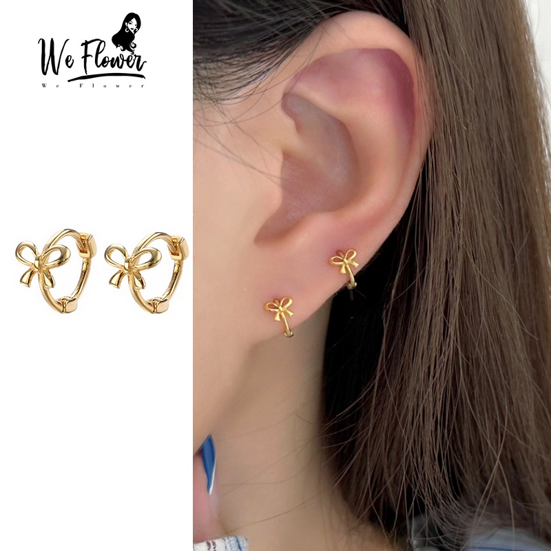 We Flower ต่างหู ทรงกลม ทอง 14K ประดับโบว์ เครื่องประดับ สําหรับผู้หญิง