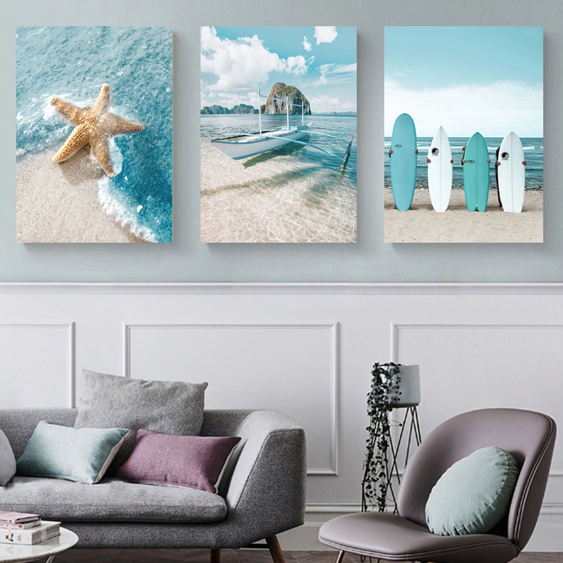 โปสเตอร์ผ้าใบปลอมลายปลาดาวและสะพานสีฟ้าเหมาะสําหรับตกแต่งผนังบ้านห้องนั่งเล่น - รูปที่ 3