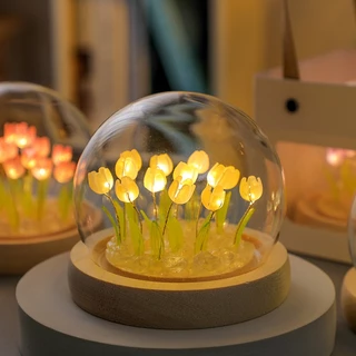 Panasi โคมไฟ Led รูปดอกทิวลิปจําลอง DIY โคมไฟตั้งโต๊ะ