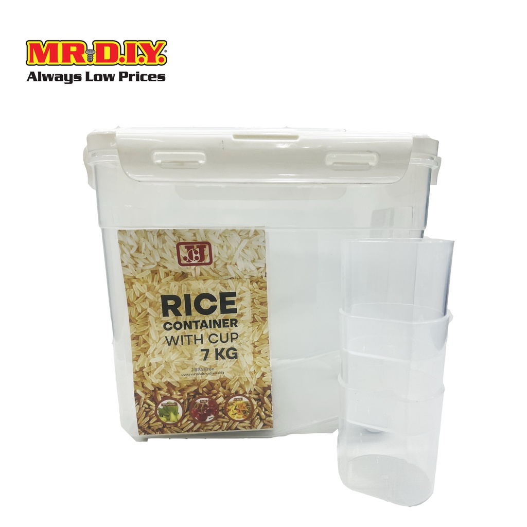 JCJ กล่องใส่ข้าวสารมีล้อ พร้อมถ้วยตวง ความจุ 5 กก.