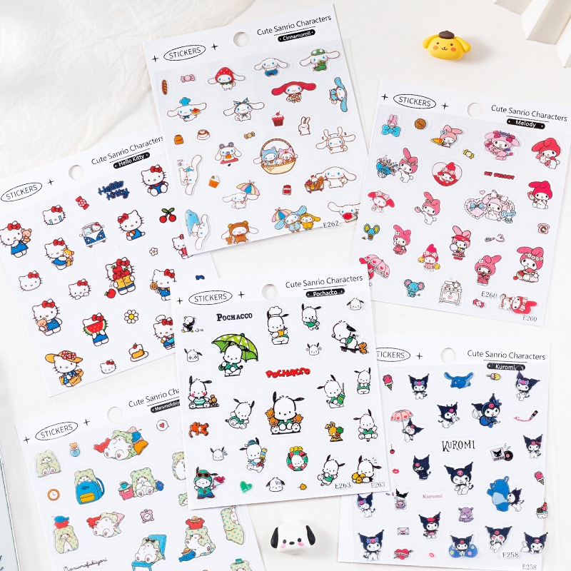 Sanrio สติกเกอร์ PVC ใส ขนาดเล็ก กันน้ํา สําหรับตกแต่งสมุดไดอารี่ หมวกกันน็อค จักรยาน