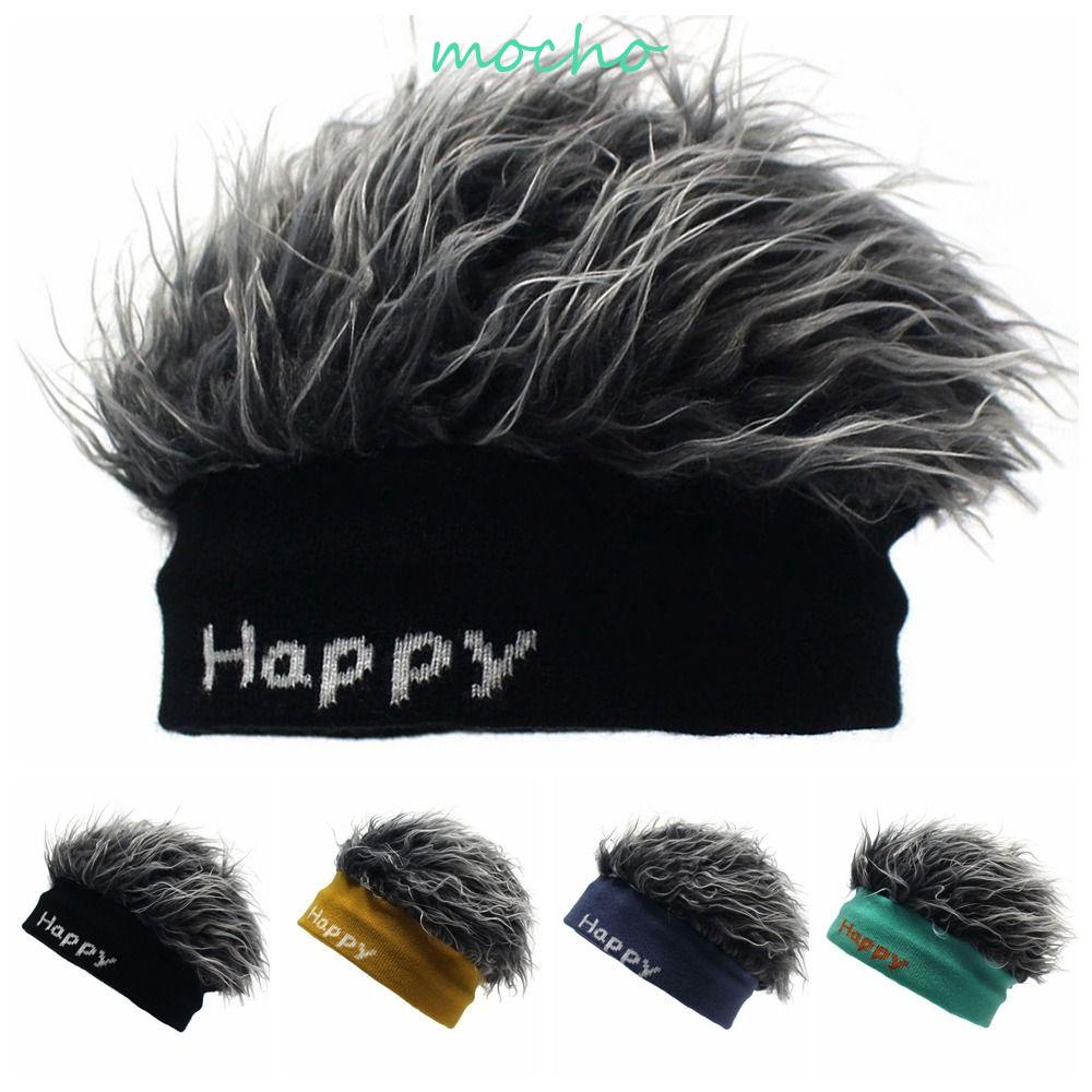 Mocho ผมปลอม หมวกกะโหลก, หมวกกีฬา ฮิปฮอป สนุก ผมสั้น, หมวกบีนนี่ ขนปุยสังเคราะห์ สตรีท ปีกกว้าง ไม่มีปีก สําหรับผู้ชาย