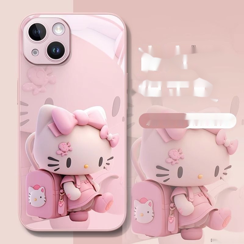 เคสโทรศัพท์มือถือแบบแก้ว กันกระแทก ลายคิตตี้ สําหรับ iPhone 15 14 13 12 11 Pro Max Xr Xs Max 7 8 Plus SE X