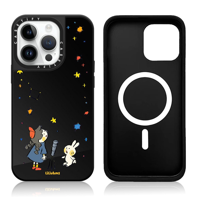 Casetify X เคสโทรศัพท์มือถือแบบแข็ง แม่เหล็ก ลายโลโก้แกะสลัก สีดํา สีเงิน สําหรับ IPhone 15 14 13 12 Pro Max Plus
