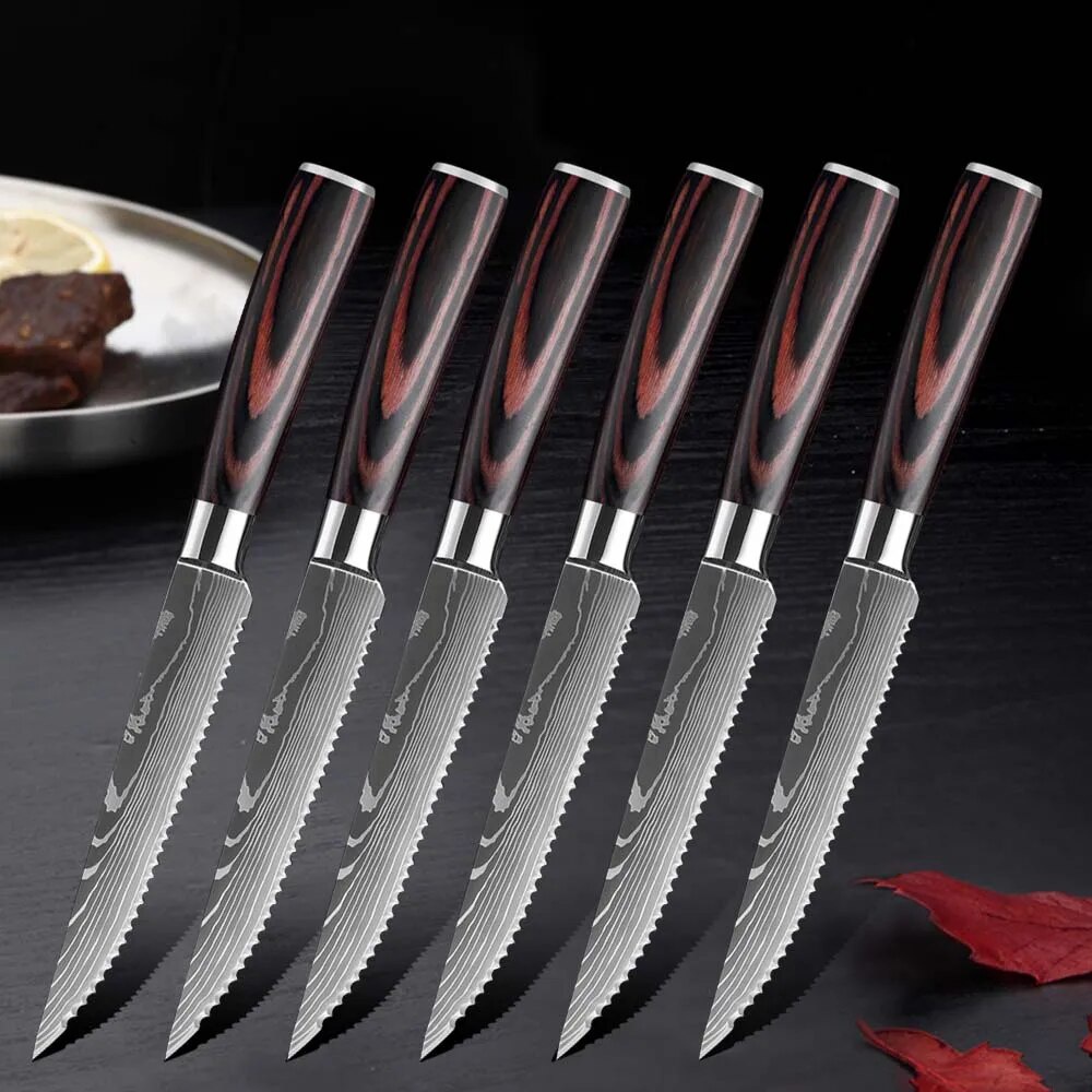 Damascus Stainless Steel Steak Knife Meat Cleaver Slicing Knife Dining Kitchen Knife Kitchen Cooking