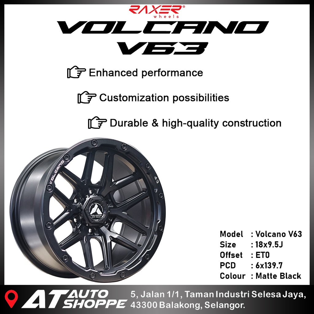 (1PC) RAXER VOLCANO V63 MATTE BLACK 18x9.5J 6X139.7 ET0 SPORTRIM SPORTRIMS SPORT RIM RIM WHEEL WHEEL