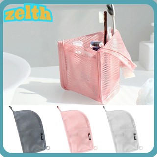 Zelth กระเป๋าเครื่องสําอาง กระเป๋าตาข่าย แบบพกพา มีซิป สําหรับจัดระเบียบแปรงแต่งหน้า ห้องน้ํา