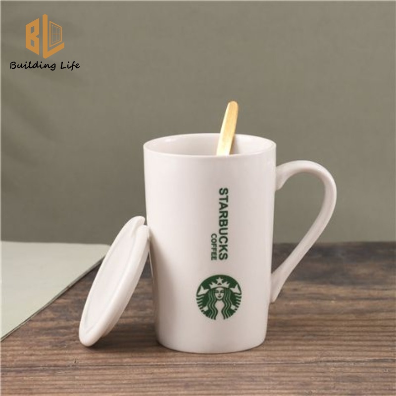 Starbucks แก้วมัก พร้อมฝาปิด และช้อน Starbucks แก้วกาแฟ แก้วน้ํา คลาสสิก 380 มล.