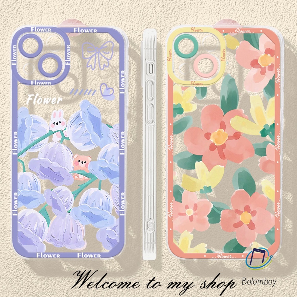 โปร่งใส คู่เคสมือถือ For iphone 15 11 12 13 14 pro max XR 7 8 plus X XS MAX กันกระแทกเคส อ่อนนุ่ม เคสโทรศัพท์ ดอกไม้