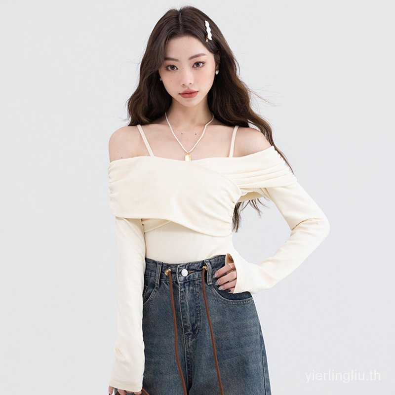 เสื้อแขนยาว เปิดไหล่ ผ้าฝ้าย เข้ารูป เข้ากับทุกการแต่งกาย แฟชั่นฤดูใบไม้ร่วง สําหรับผู้หญิ2024